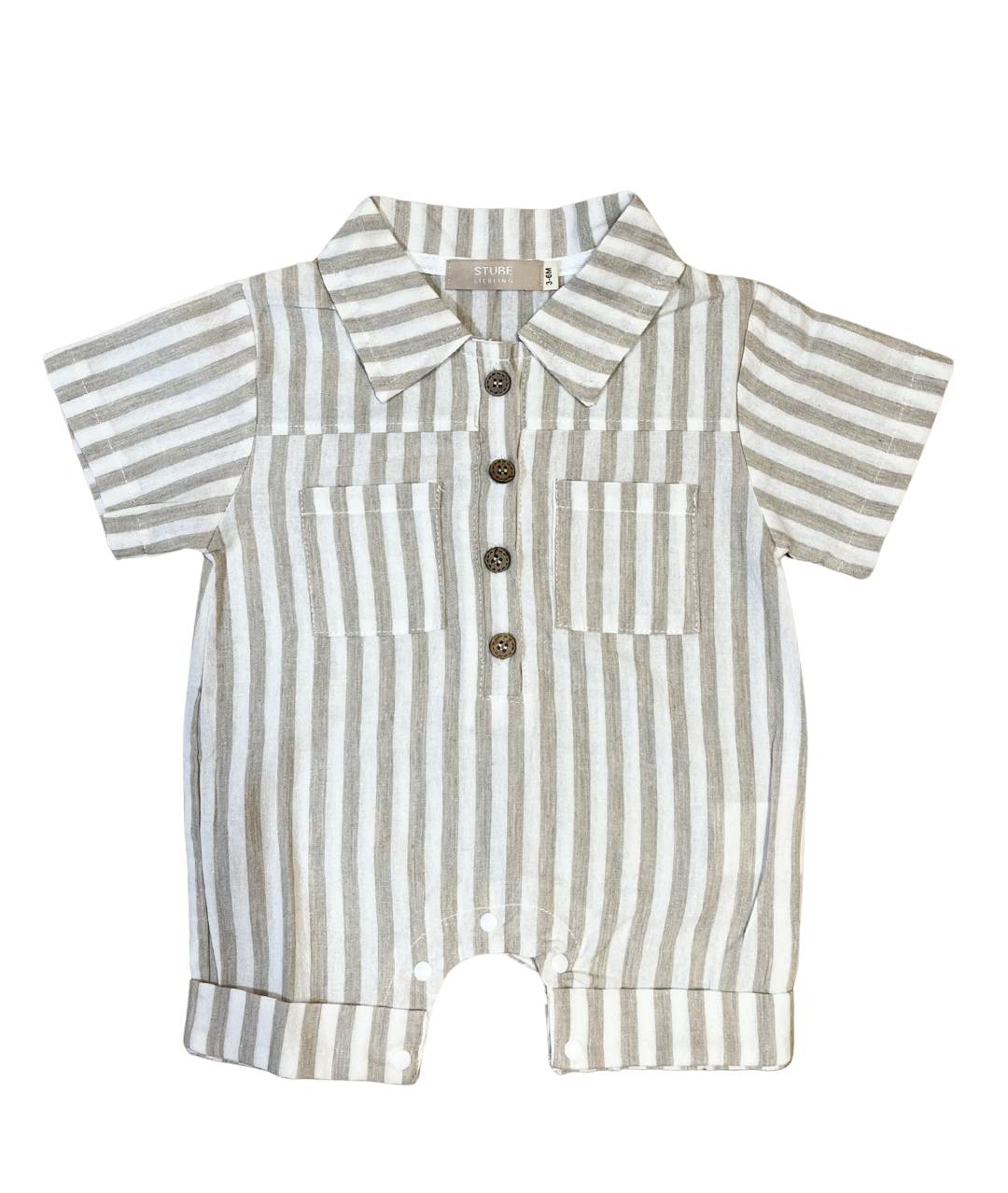 Gestreifter Kinder Overall Beige/Weiss