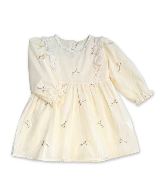 Weisses Blumenstick Mädchenkleid