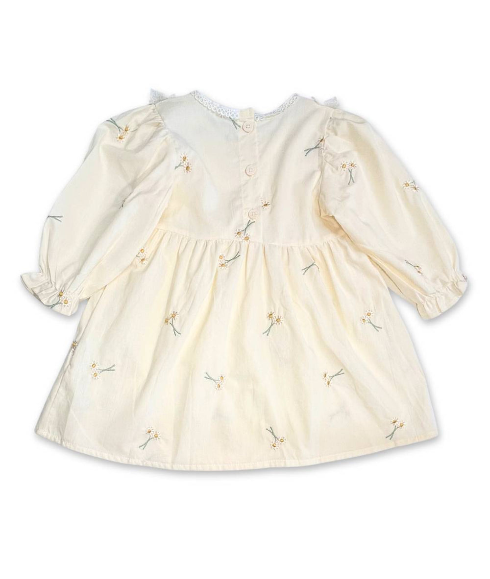 Weisses Mädchenkleid mit Blumenstickereien Rückenansicht