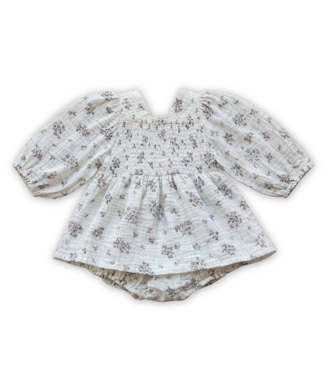 Festliches Musselin Babykleid mit Blumen Rückenansicht