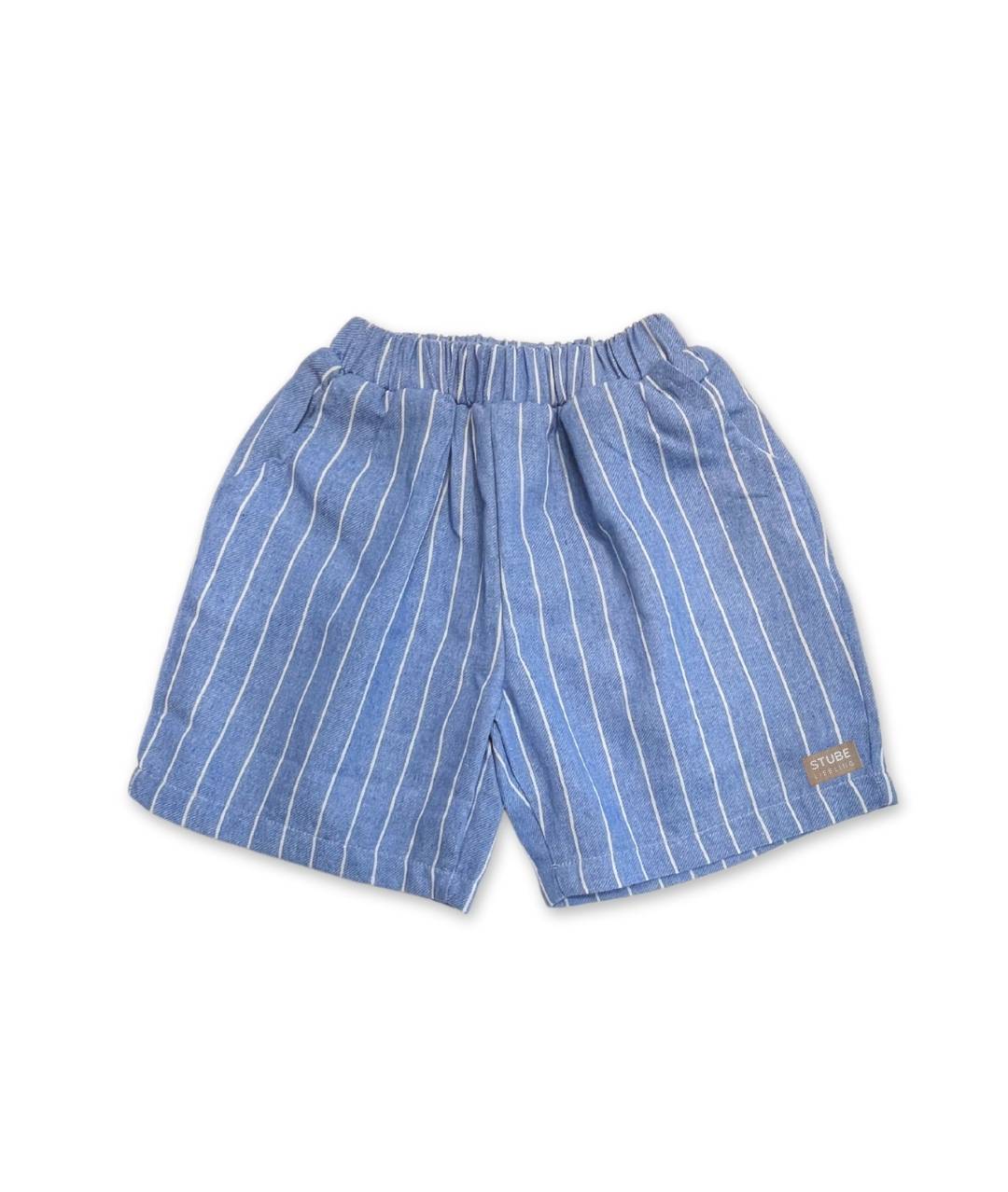 Kindershorts Blau mit feinen weissen Streifen