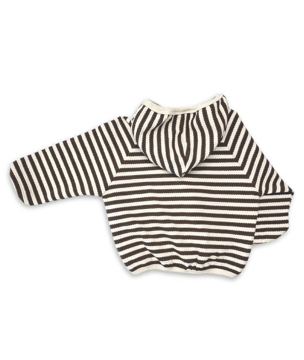 Kinder Kapuzenpullover mit Streifen in Braun/Weiss Rückenansicht