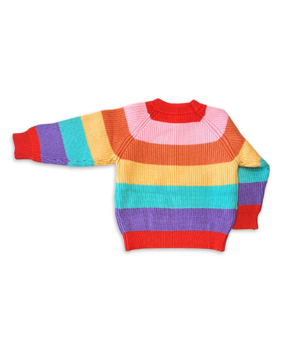 Regenbogenfarbener Strickpullover für Kinder Rückenansicht
