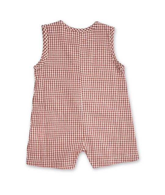 Rot/Weiss karierter Kinderoverall für den Sommer Rückenansicht