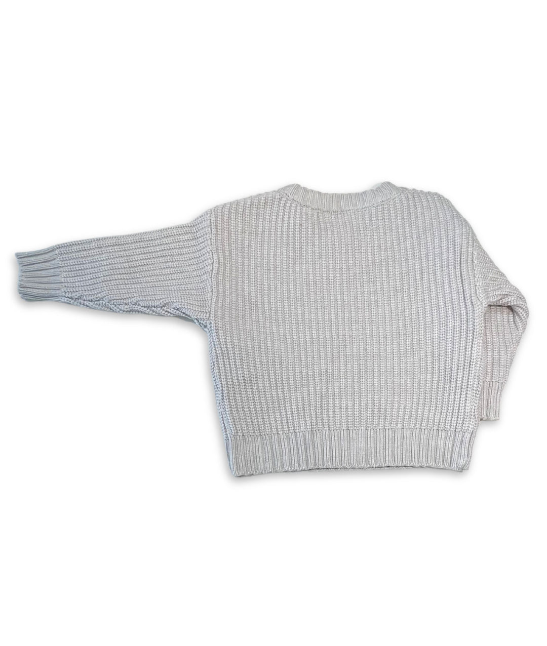Rückenansicht des grauen Kinder-Strickpullovers