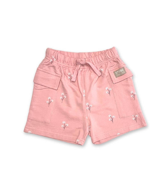 Kurze rosa Kinderhose im Worker-Stil